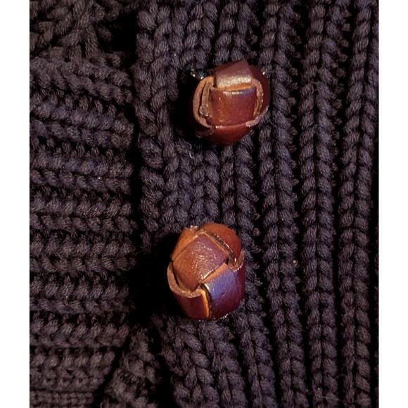 Ralph Lauren Womens Sweater Small Black Cable Knit Turtleneck Leather Buttons - Picture 6 of 10